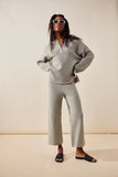 Women's Autumn Knitting V-Neck Long Sleeve Jacket Loose Casual Pants Leg Trousers Two-Piece Set-Outfit