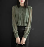 Women's Chiffon Dot Print Shirt Spring Fall Korean Loose 4xl Casual Blouses Chic Camisas Elegant Long Sleeve Pullover Tops