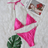 Fongt New Bikini 2024 Sexy Crystal Diamond Chain Split Women's Swimsuit Solid Color Strap