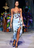 Blue Starfish Sequin Details Silk Midi Dress-Outfit