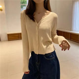 Fongt Sweater With Cardigan Shawl Loose Coat Female Autumn Korean Version Thin Sunscreen Shirt V-Neck Long Sleeve Jacket-Outfit
