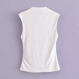 Spring Pleated Sleeveless Blouse With Round Collar 2728636-Outfit
