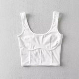 Fongt / Summer 2024 U-Collar Fishbone Sticker Mesh Stitching Vest Women's Elastic Slim Back Render Vest-Outfit