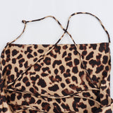 New Spring Animal Print Silk Satin Back Halter Dress-Outfit