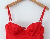 Red Satin Corset Style Tulle Strap Mini Dress-Outfit