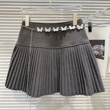 Solid Pleated Mini Skirt With Butterfly Chain-Outfit