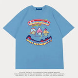 Cute Japan Cartoon Letter Print T Shirts Kawaii Girl Short Sleeve Tops 2023 Summer Basic 100%Cotton Couples Teens