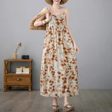 Fongt Art Cotton Sleeveless Print Sling Dress Girl Sweet Fat MM Loose Thin Swollen Swollen