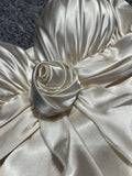 White Satin Flower Ruffles Midi Dress-Outfit