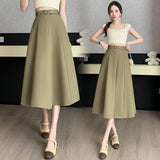 Skirt Female 2024 New High Waist Suit Skirt Splsplicing Splicing Crotch Show Thin Long Skirt-Outfit