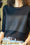 Fashion Round Neck Temperament Creative Pullovers for Women 2023 New Vintage Three Quarter Blouses Korean Top