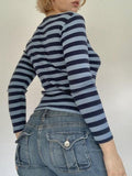 Striped V Neck Long Sleeve Tee-Outfit