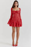 Long Sleeve Lace Square Neck Mini Dress-Outfit