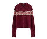 Vintage Polo Collar Zip Up Knit Cardigan-Outfit