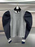 Fongt Spring New Simple Blouse Women Comfortable Leisure Bubble Sleeves Cuffs Loose Long-Sleeved Collar Collar