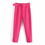 2024 New Pleated Multi-Color Harlan Pants Leisure Solid-Color Women's Pants Belt-Outfit