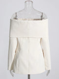 Sexy One-Word Collar Shoulder Small Suit 2025 New Slim Long Sleeve High-Sensing Solid Color Suit Jacket