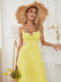 Ruched Tie-Up Strappy Maxi Dress-Outfit