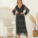 Sexy V-Collar Tassel Sequins Dress Dress And A Substitute Hair-Outfit