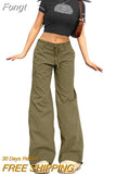 Women's Pocket Casual Pant Vintage Fashion Self Cultivation Low Rise Waist Straight Drawstring Trouser Simple Casual Cargo