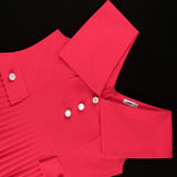 Fongt Spring And Summer Temperament V-Neck Dress Country Wind White Red Folded Dress Elegant Dress