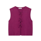Summer Bow Bow V-Collar Sleeveless Knitted Vest 5698506-Outfit