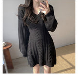 Fongt Chic Autumn Tenderness V-Necked Knitted Dress Design Slim Skinny Long Sleeves A-Shaped Knitted
