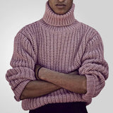 Fongt Men's Autumn And Winter Thick-Set Sweater Solid Color Thick Needle High-Neck Knitted Shirt