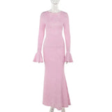 Pink Long Sleeve Floral Design Maxi Dress-Outfit