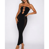 Strapless Backless Tight Vestidos Sexy Party Women Cut Out Sleeveless Mesh Print Patchwork Bodycon Dress Street