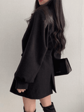 Puff Sleeve Belted Woolen Coat-Outfit