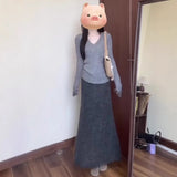 Fongt Autumn With A Set Of 2025 Korean Lazy Gray Sweater Knitted Half-Dressed Dress Two-Piece Skirt Woman