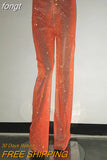 See Through Shiny Rhinestone Pants Women Hollow Out Fishnet High Waist Elastic Floor Length Pant Rave Nightclub