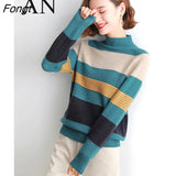 High Collar Sweater Women's New Women's Wear In 2023 Striped Knitted Bottomed Shirt Sweater Women Oversized