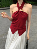 Fongt Xixi 2025 Summer New Korean Version Pure Temperament Hanging Neck Knitted Bottom Sling Vest Women 89436