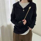 And Winter New POLO Lapel Twist Pullover Sweater Female Bf Han Fan Loose Foreign Style V-Necked Knitted Sweater-Outfit