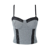 Spring New French Plaid Lace Hanging Half-Length Skirt Suit With Chest Cushion A-Outfit