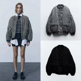 Fongt / Winter 2023 New Women's Washed Cotton Jacket Loose Pocket Pilot Jacket-Outfit
