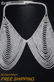 Tassel Rhinestone Crysta Chest Chains Women Hollow Out See Through Bra Top Summer Bikini Bodychain Party Crop