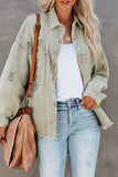 Fongt New Long-Sleeved Hair Edge Hole Denim Jacket Wind Girl Trend