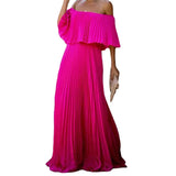 Fongt Summer New Women's Chiffon Solid Dress Sexy Shoulder Wrapped Chest Pressed Temperamental Party