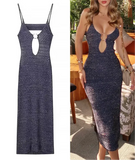 Blue Knit Cut Out Strappy Hook Midi Dress-Outfit