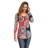 Tops And Blouses O-neck Print Casual Long Sleeve Boho Clothing Women Plus Size Fashions Floral Blouse