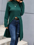 Fongt Women's Long Knitted Shirt Spring And Autumn Fashion High-Neck Long Sleeves Under The Fork Solid Color Sweater