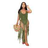 Fongt New Women's Long Tassel Hollow Knit One-Piece Swimsuit-Outfit