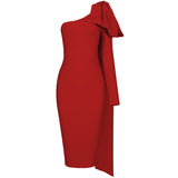 Women's New One-Shoulder Long-Sleeved Bow Dress Bandage Dress Tilted