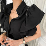 Short Puff Sleeve Blouse Women Korean Elegant Solid All Match Office Lady Casual Shirt 2023 Summer Fashion