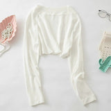 women's knitted cardigan knit long sleeve thin shawl solid super cropped cardigans femme-Outfit
