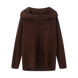 Fongt Vintage Lazy Wind Word Collared Knitted Shirt 2025 Autumn New French Babes Loose Collar Sweater