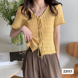 Fongt New Design Knitted Ear-Sensitive Niche T-Shirts Short-Sleeved Knitted Shirt Short-Sleeved Knitted